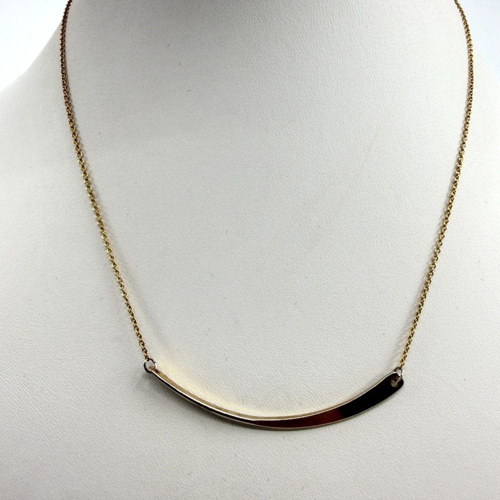 Y2K Gold Tone Curved Bar Pendant Necklace Minimalist Layering Delicate Chain